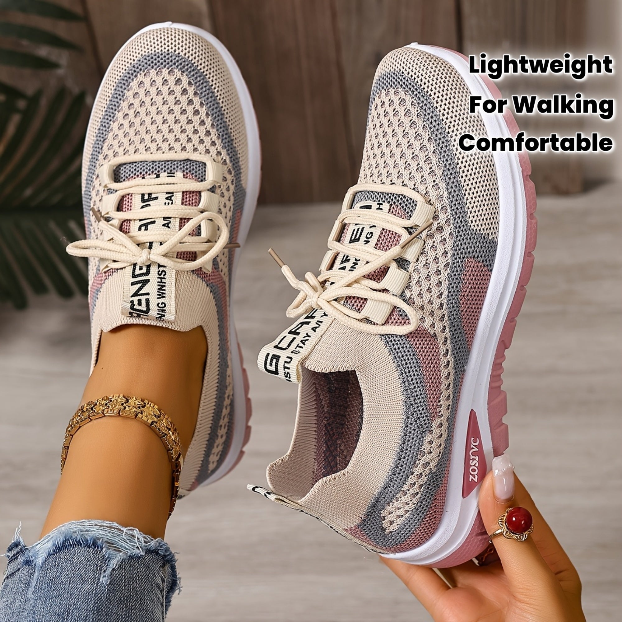 Women'S Lightweight Breathable White Sneakers - Comfortable Low-Top Lace-Up Casual Walking Shoes Featuring a Color Block Design, Suitable for Outdoor Travel And All-Day Wear, Perfect for All Seasons | Stylish Contrast Design | Soft Rubber Sole